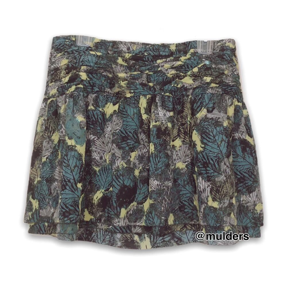 Kensie Green Tropical Leaf Print Summer Beach Lightweight Mini Skirt Size 8